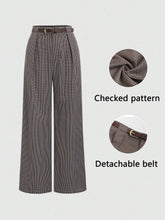 Sweetro Casual Checkered Straight-Leg Pants With Belt